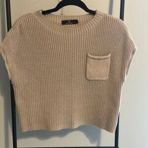 Cream Crew Neck Sweater Ribbed Knit Classic Style